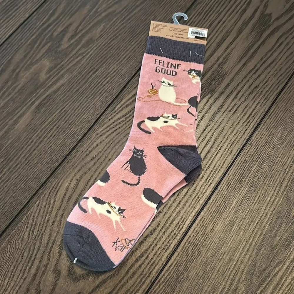 Karma Feline Good Cat Crew Socks OS New